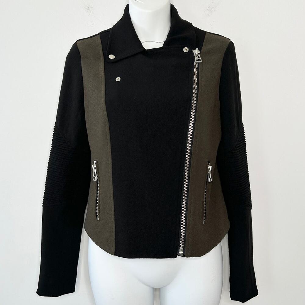 ARITZIA WILFRED Moto Biker Jacket Womens 4 Edgy Chic Black Olive Green Montesson